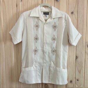 Vintage Cream Short Sleeve Embroidered Shirt